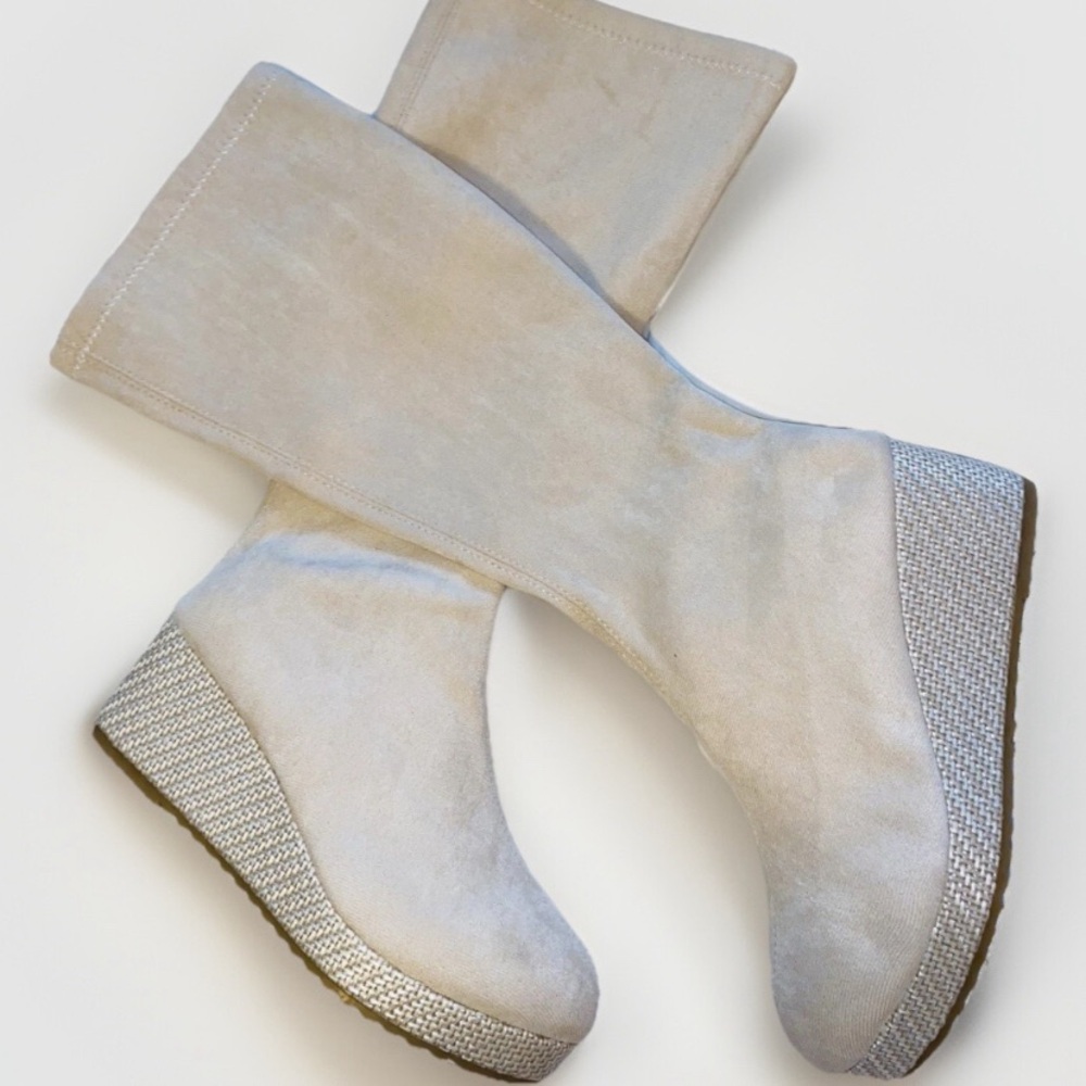 Chic Creamy Cotton With Roped Textured Wedge Boot, Elegance & Comfort! NWB